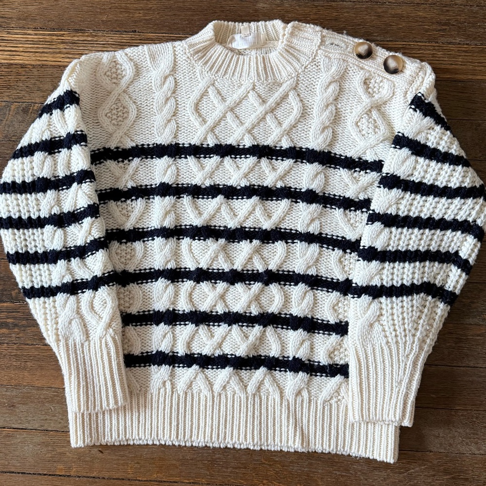 Sezane James Jumper Ecru / Navy - Size S